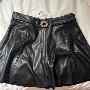 ZARA Black Leather Skirt with Belt